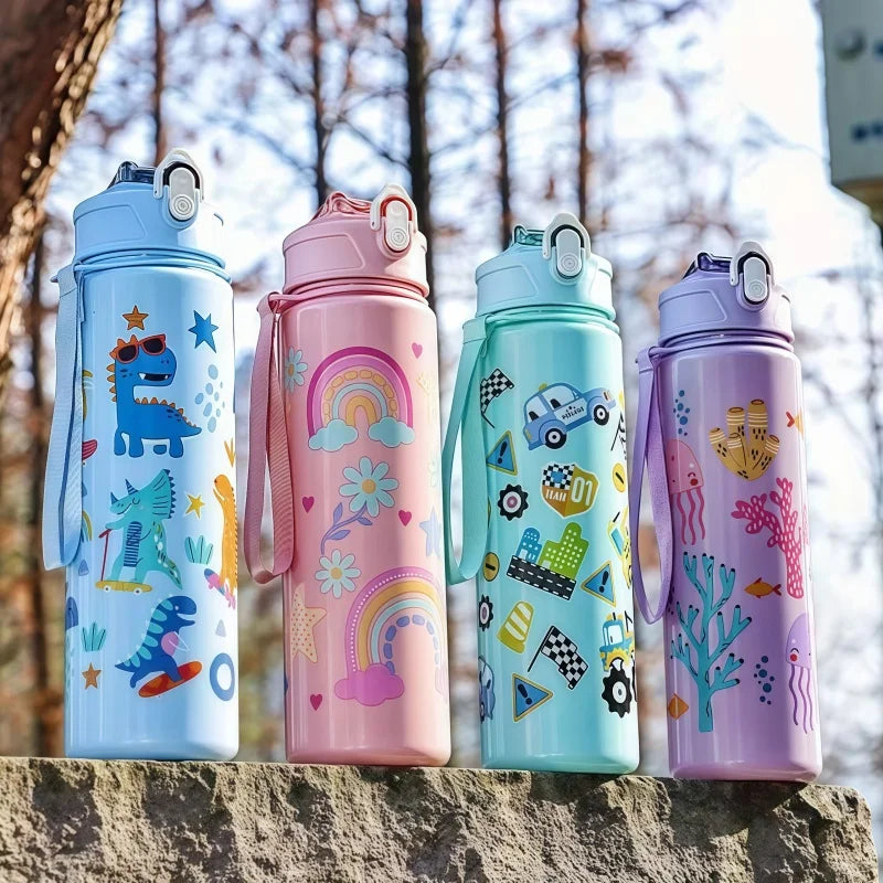 Waterfles 750 ml dinosaurus met rietje