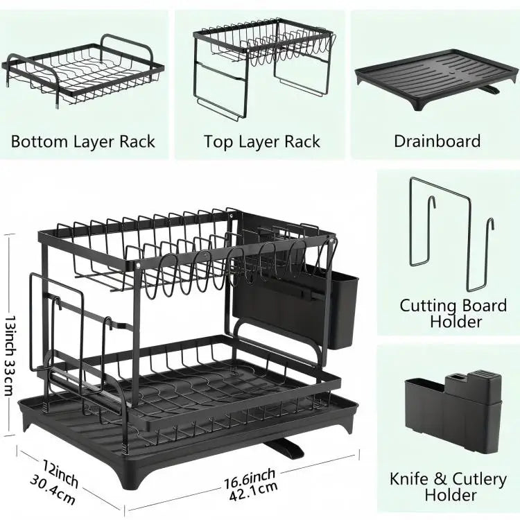 2-Tier Dish Drying Rack with Drainer