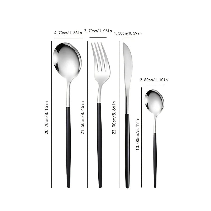 24-delige Roestvrijstalen Bestekset Zilver Zwart met Spiegelglans