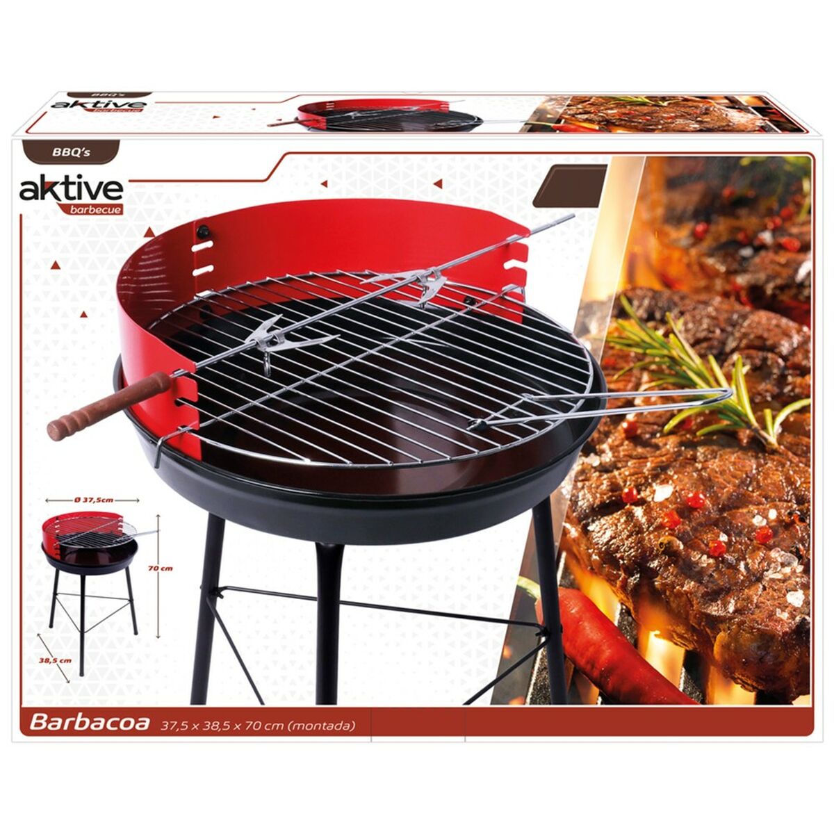 Aktive Barbecue Draagbare Aktive Hout Ijzer 37,5 X 70 X 38,5 Cm (4 Stuks) Rood