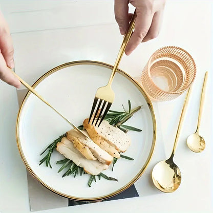 5-Delig Bestekset Roestvrij Staal Titanium Zwart en Goud