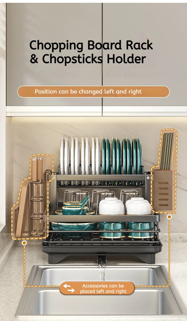 Adjustable Dish Drying Rack Over Sink with Swivel Spout
