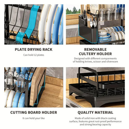 Afwasrek 2 Laags met Afdruipvlak, Bestek- en Bekerhouder, Draaibare Afvoer