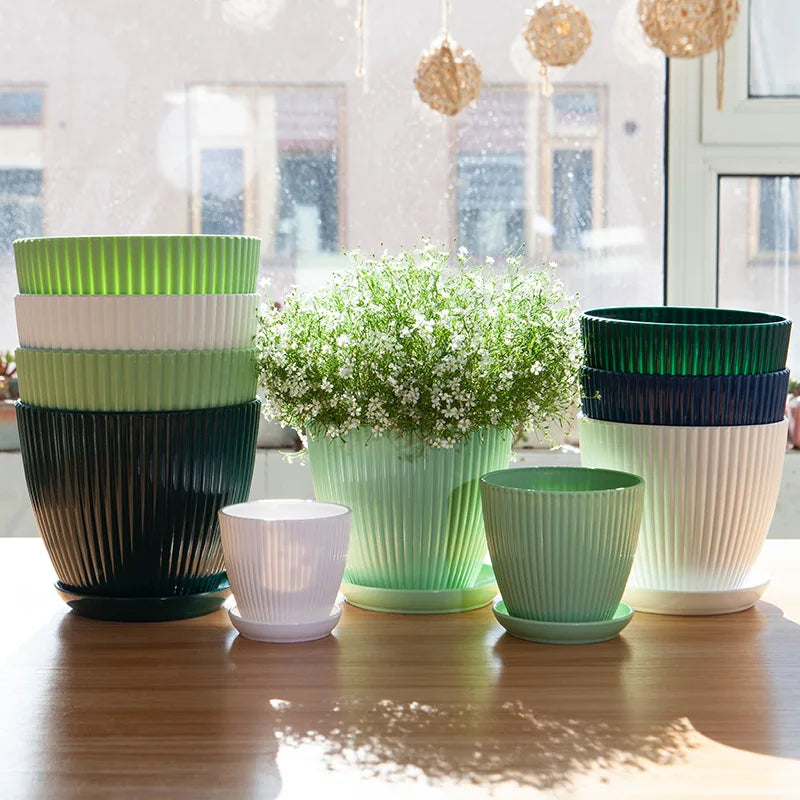 Bloempotten kunststof rond met schotel 5 maten