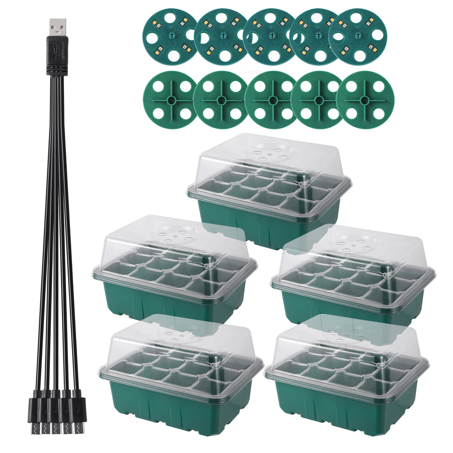 Zaaitray met LED groeilicht en ventilatie