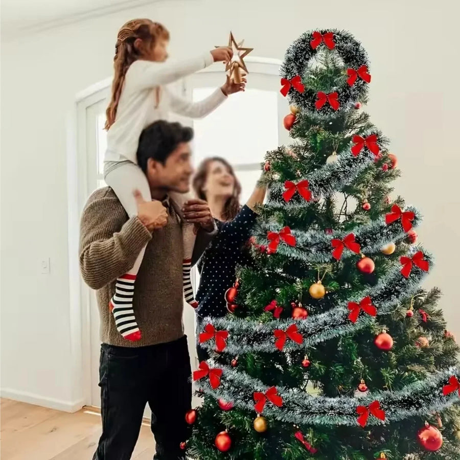Kerstslinger groen tinsel met strikjes