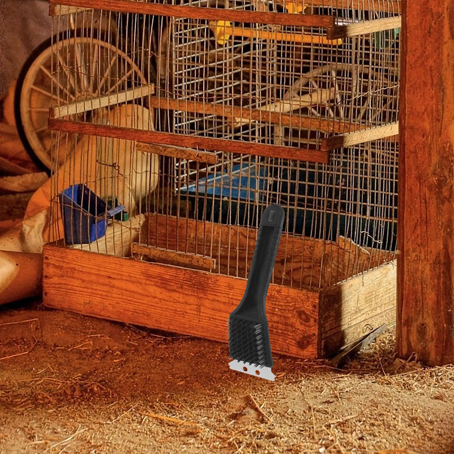 Vogelkooiborstel met lange steel en RVS schraper