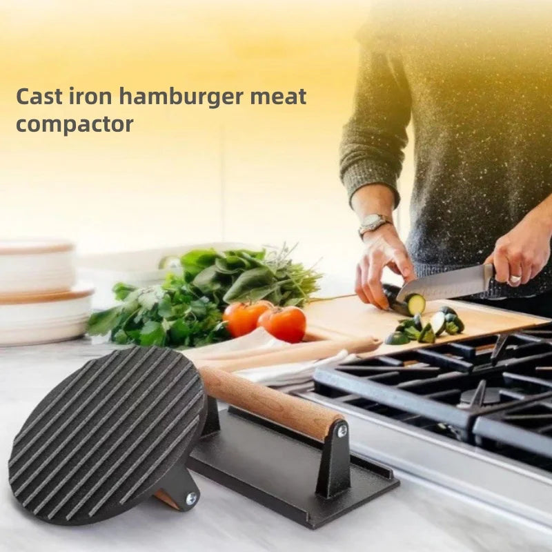 Rectangular Cast Iron Meat Press for Burgers and Steaks