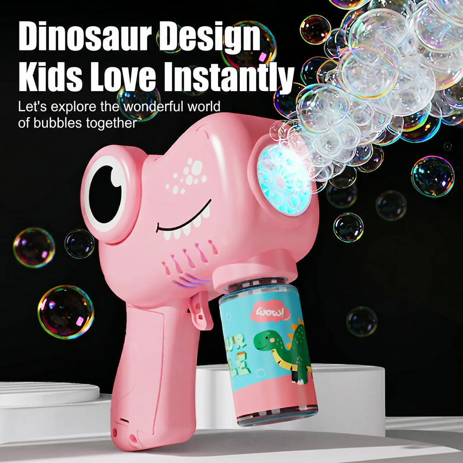 Dinosaur Bubble Machine with Light and 6 Holes – Portable for Outdoor Use