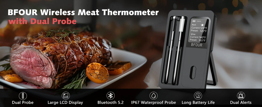 Wireless Bluetooth Meat Thermometer with LCD Screen and Rechargeable Battery