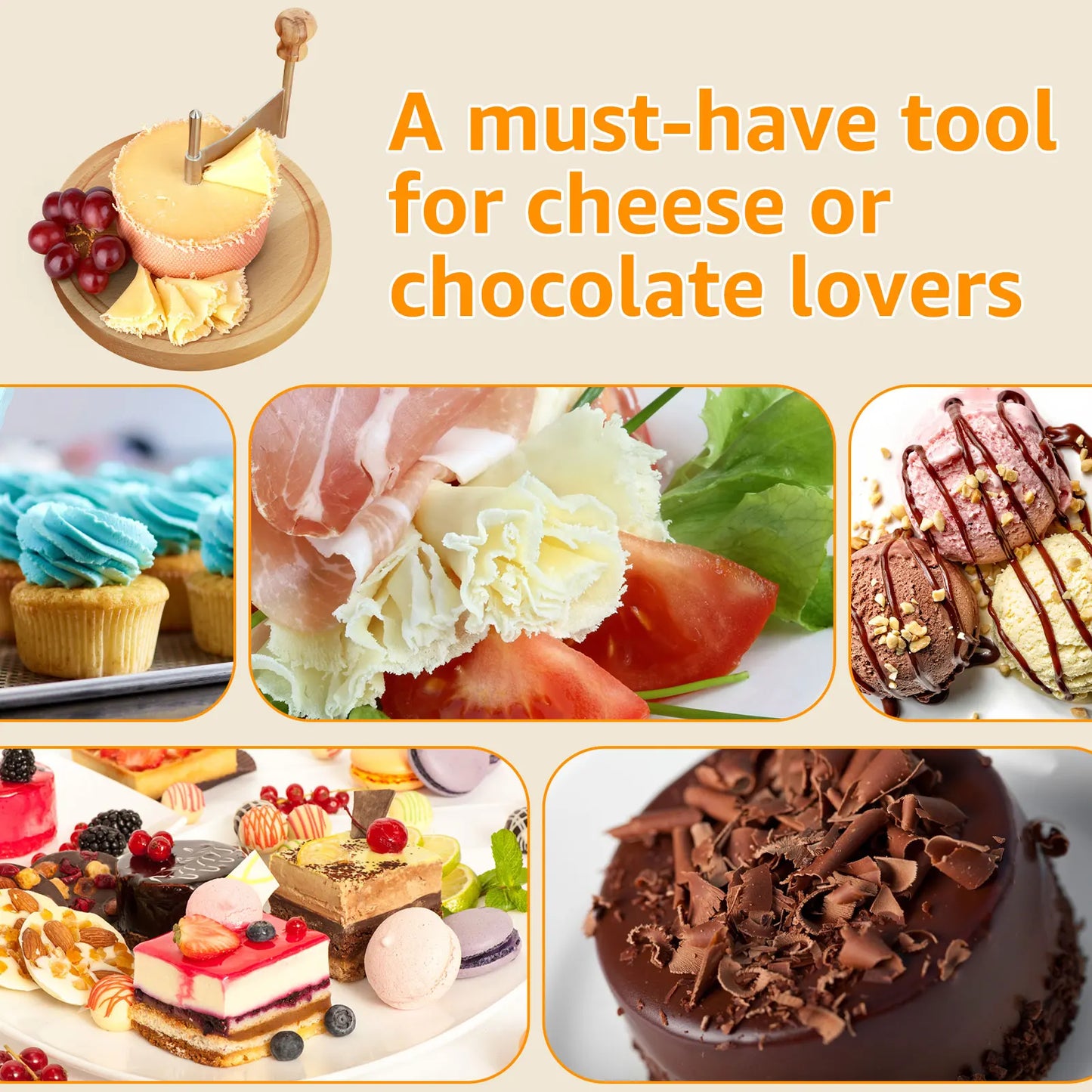 Kaas- en chocoladeschaaf met roestvrijstalen mes en beukenhouten handvat