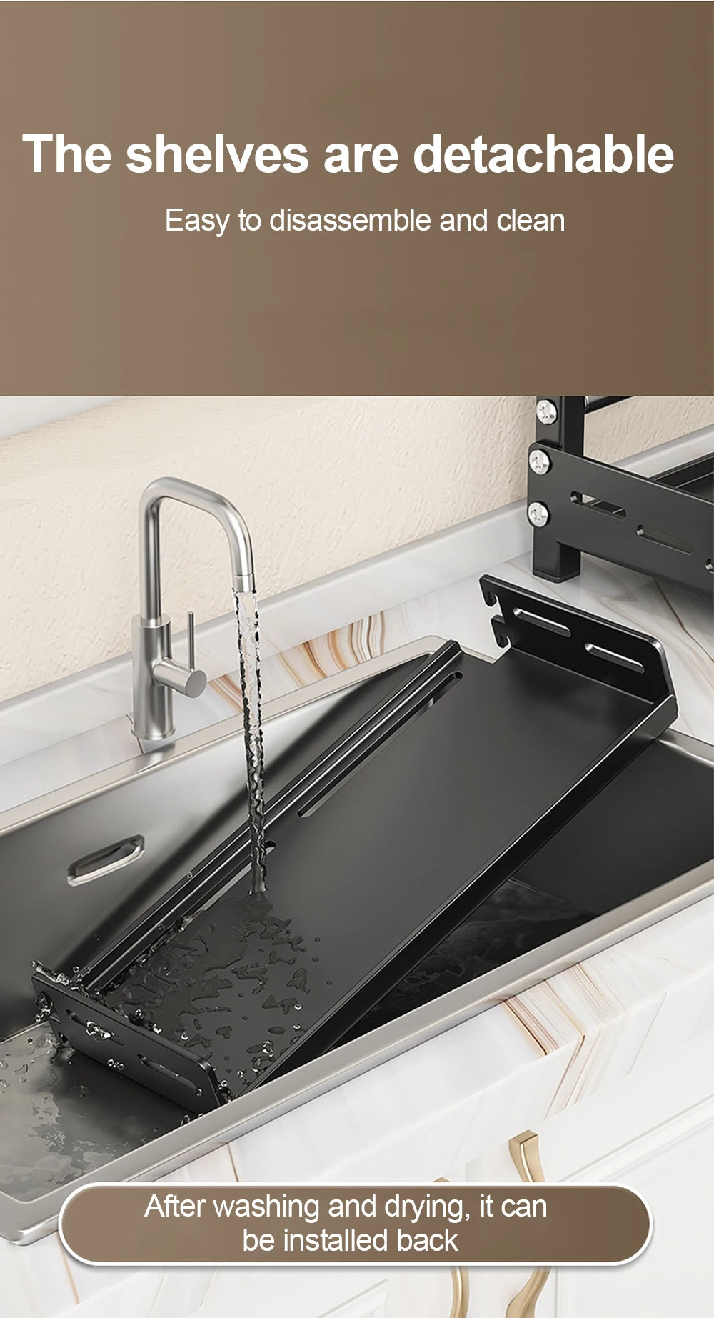 Uitschuifbaar kruidenrek, drie laags voor aanrecht