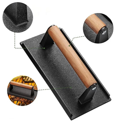 Rectangular Cast Iron Meat Press for Burgers and Steaks
