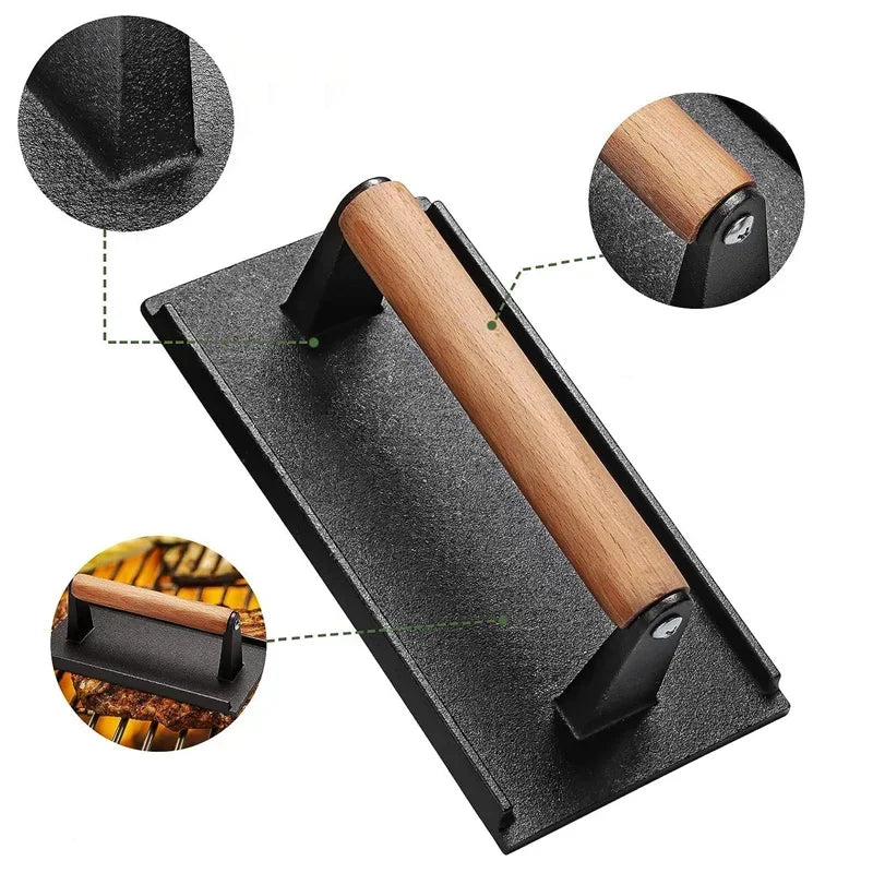 Rectangular Cast Iron Meat Press for Burgers and Steaks