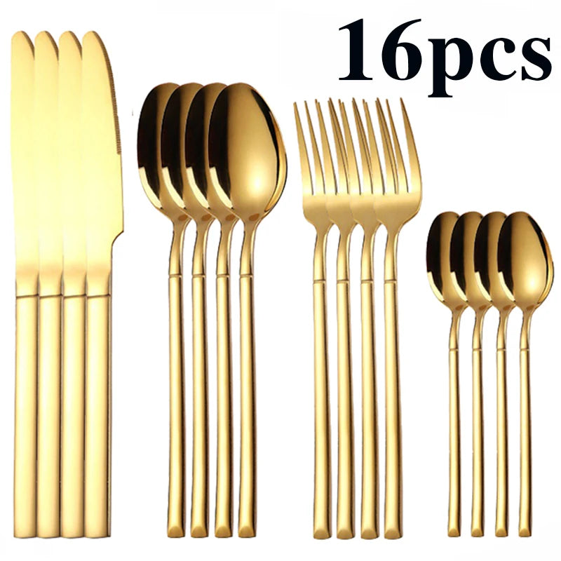 16-delige Gouden Bestekset Roestvrij Staal voor 4 Personen