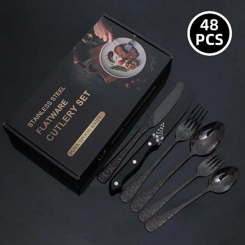 48-Delige Bestekset met Patroon Roestvrij Staal in Geschenkdoos