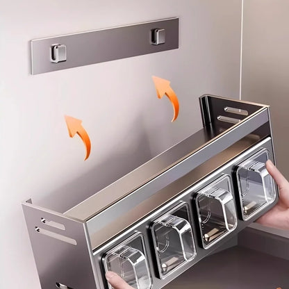 Kruidenrek met afsluitbare containers en distributeurs voor wandmontage zonder boren