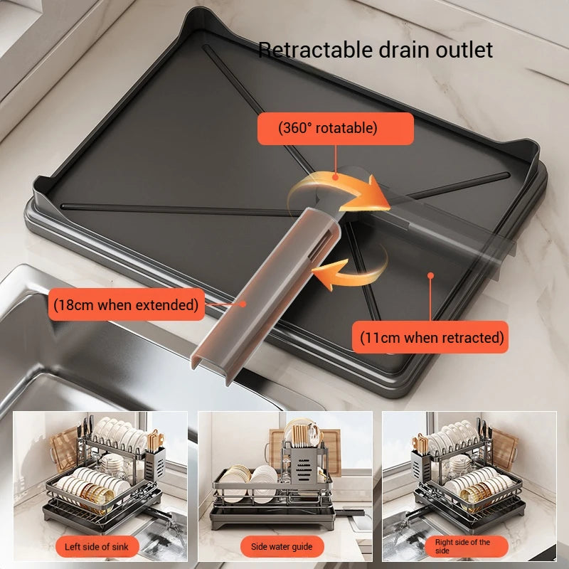 Adjustable Dish Drying Rack Over Sink with Swivel Spout
