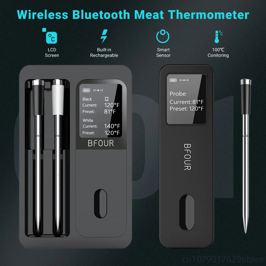 Wireless Bluetooth Meat Thermometer with LCD Screen and Rechargeable Battery