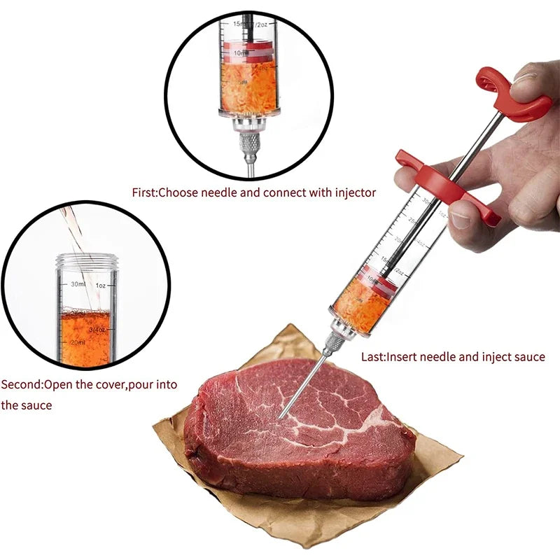 Vlees marinade injector 3 rvs naalden