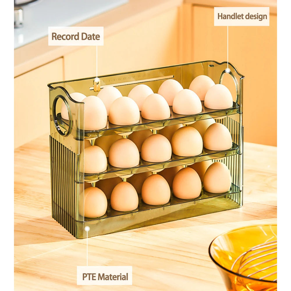 Draagbare eierhouder voor koelkast met grote capaciteit, 30 eieren, meerdere lagen