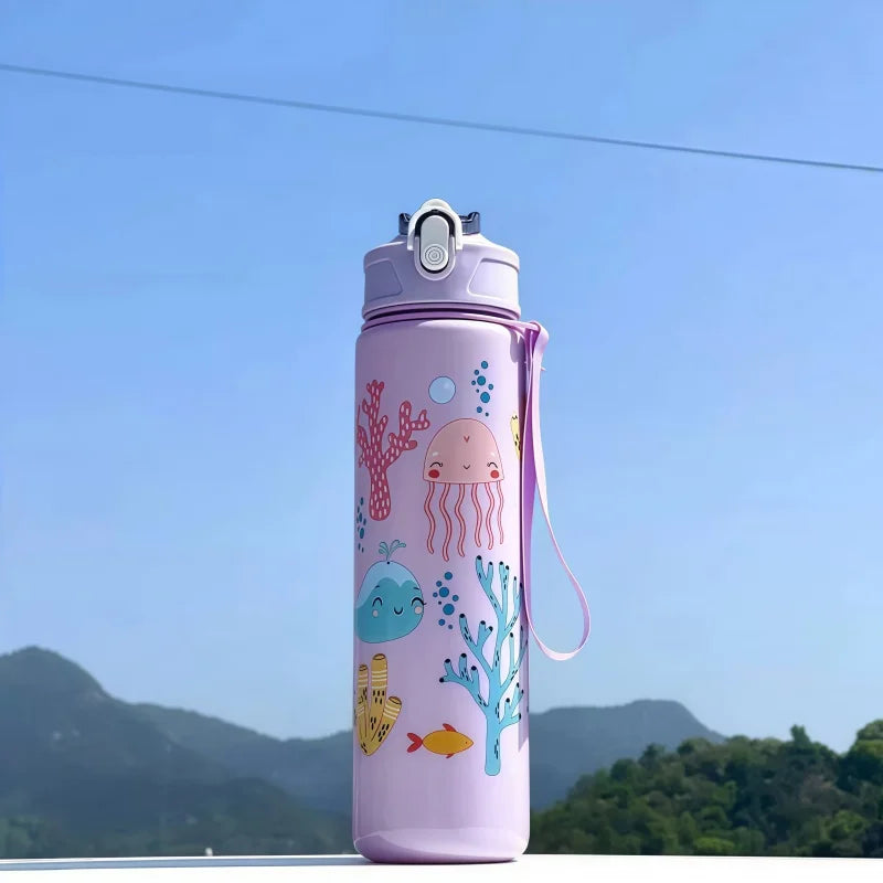 Waterfles 750 ml dinosaurus met rietje