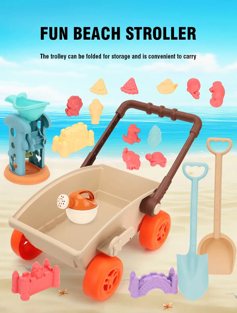 Beach playset with trolley for children 3-6 years