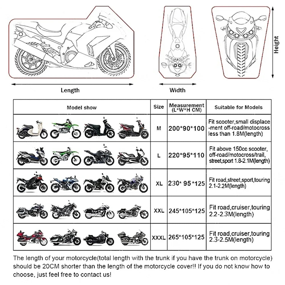Motorhoes waterdicht en UV-bestendig met opbergzak