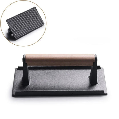 Rectangular Cast Iron Meat Press for Burgers and Steaks