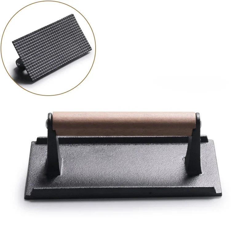 Rectangular Cast Iron Meat Press for Burgers and Steaks