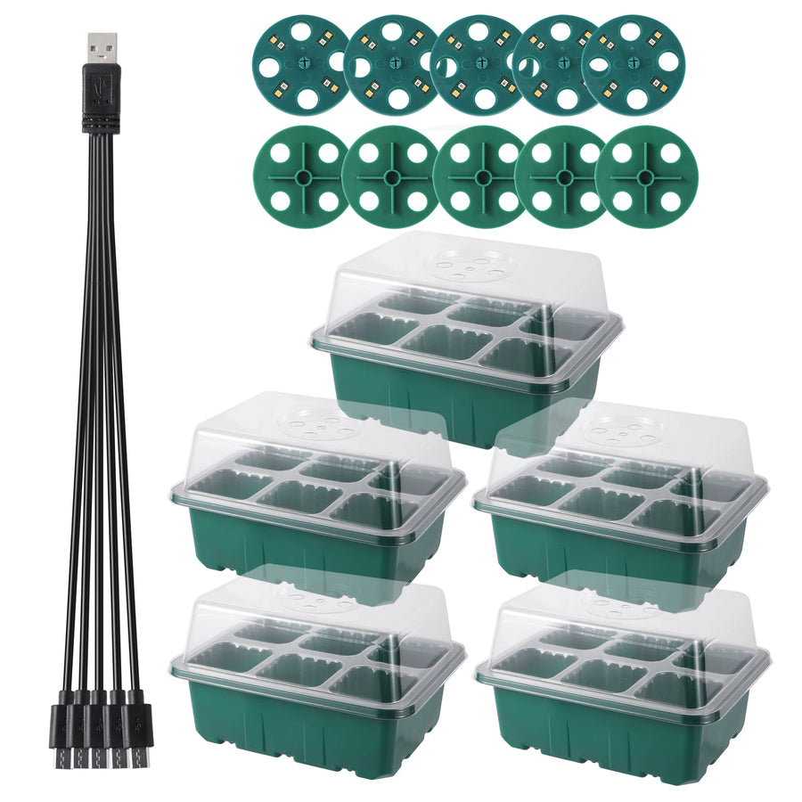 Zaaitray met LED groeilicht en ventilatie