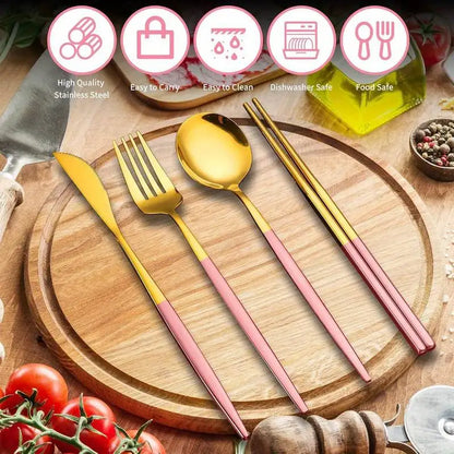 Huismerk Roestvrijstalen Bestekset 4-delig met Opbergzak