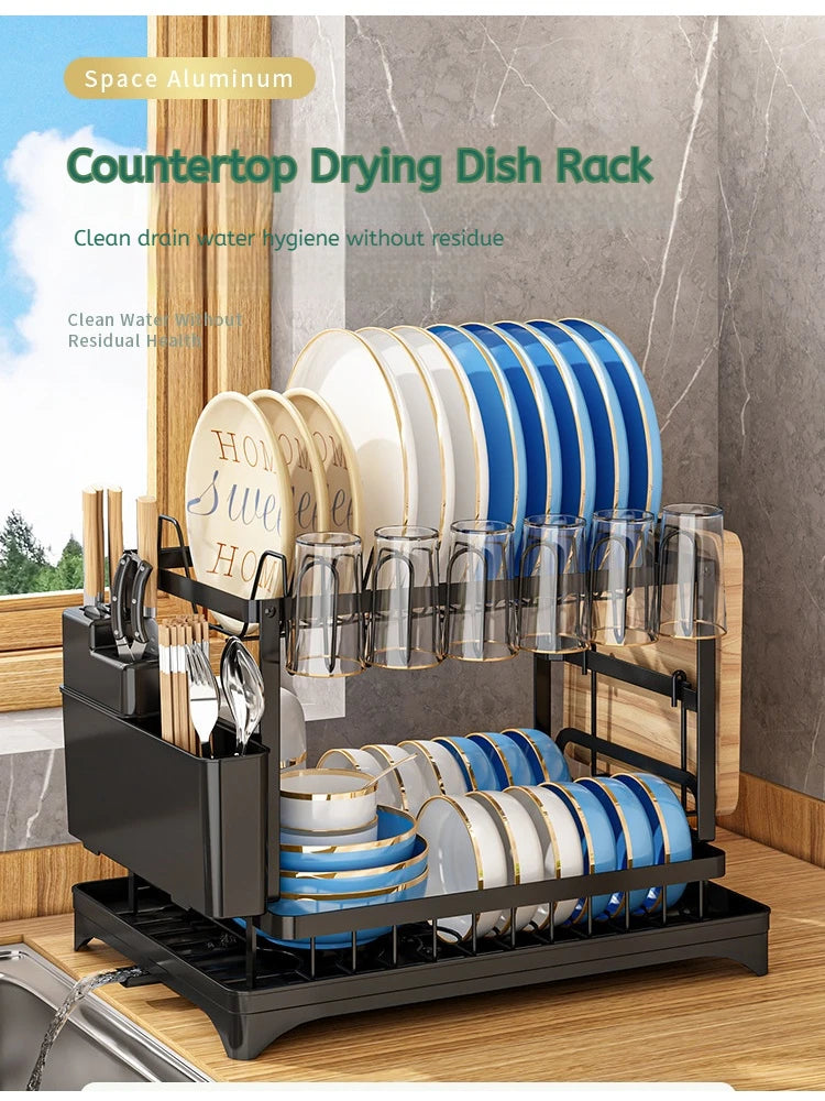 2-Tier Dish Drying Rack with Drainer