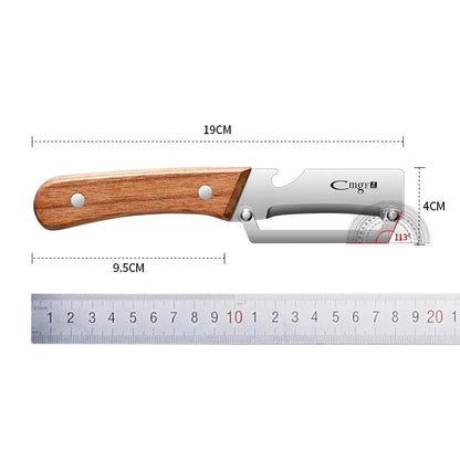 Roestvrijstalen dunschiller met houten handvat