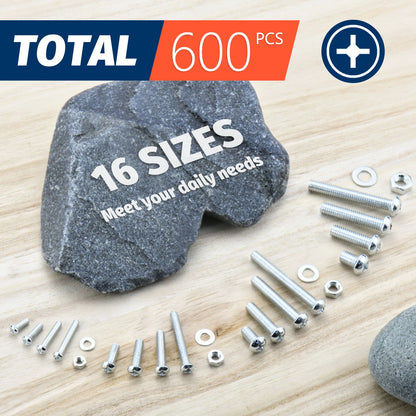 Assortiment M3-M6 schroeven moeren ringen 600 stuks