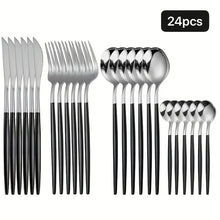 24-delige Roestvrijstalen Bestekset Zilver Zwart met Spiegelglans