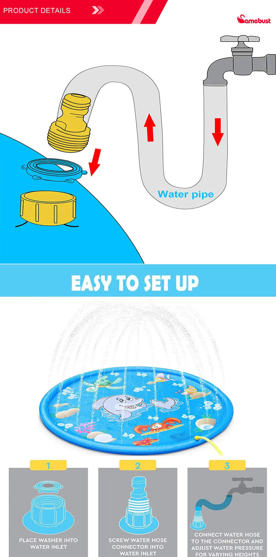 Inflatable Sprinkler Play Mat for Outdoor Water Fun