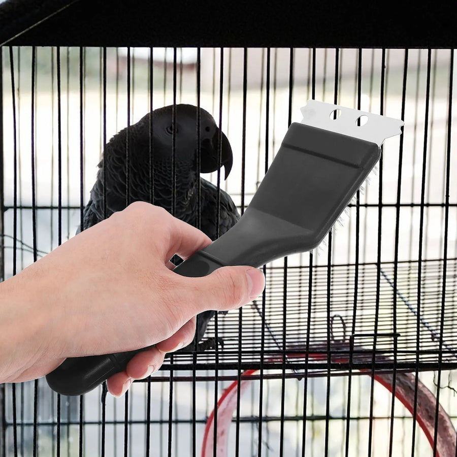 Vogelkooiborstel met lange steel en RVS schraper
