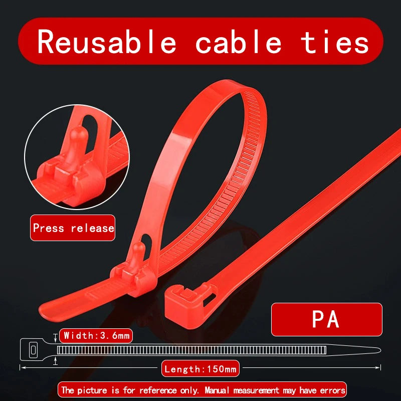 Kabelbinders / tieribs nylon herbruikbaar loskoppelbaar gemengde kleuren