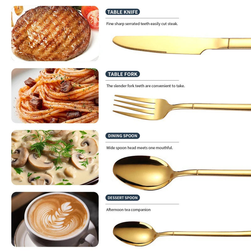 16-delige Gouden Bestekset Roestvrij Staal voor 4 Personen