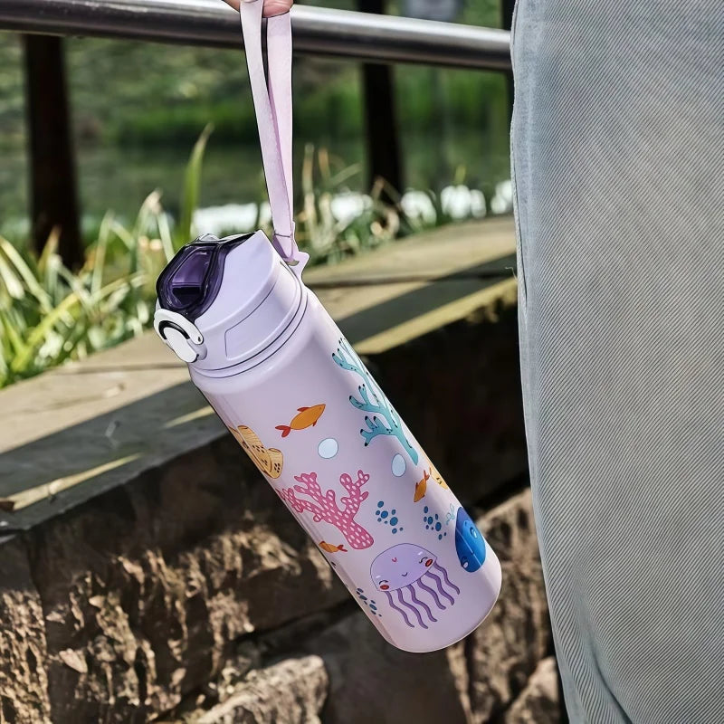 Waterfles 750 ml dinosaurus met rietje