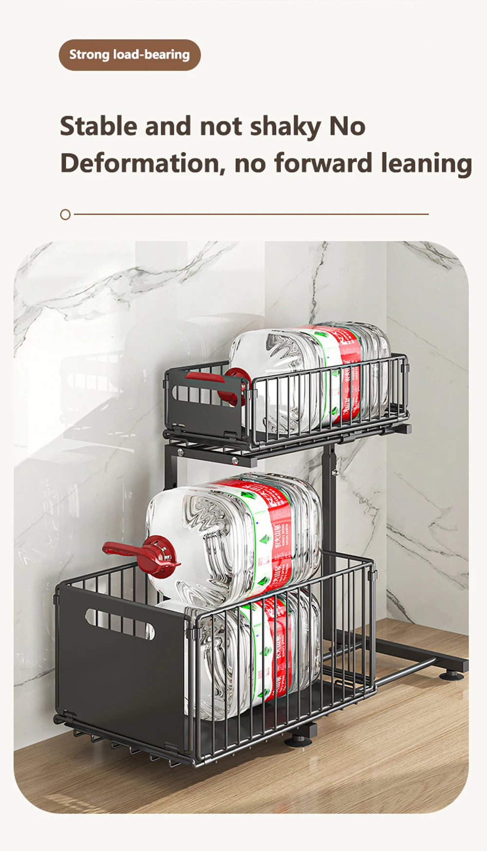 Uitschuifbare kastorganizer met dubbele laag voor potjes en flessen