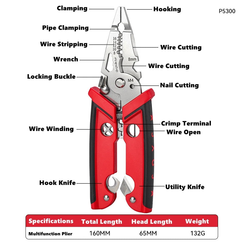 Elektricienstang 18-in-1 draadstripper knipper krimptang