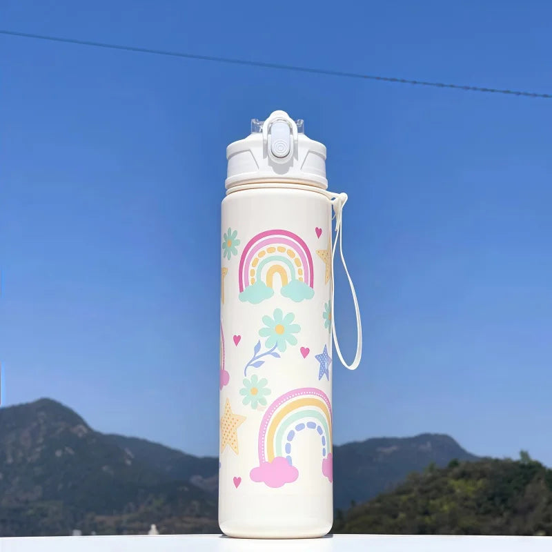 Waterfles 750 ml dinosaurus met rietje