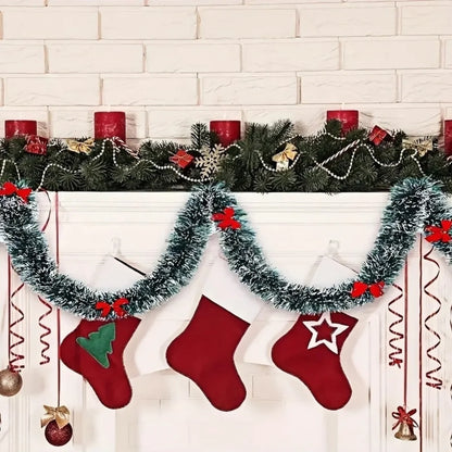 Kerstslinger groen tinsel met strikjes