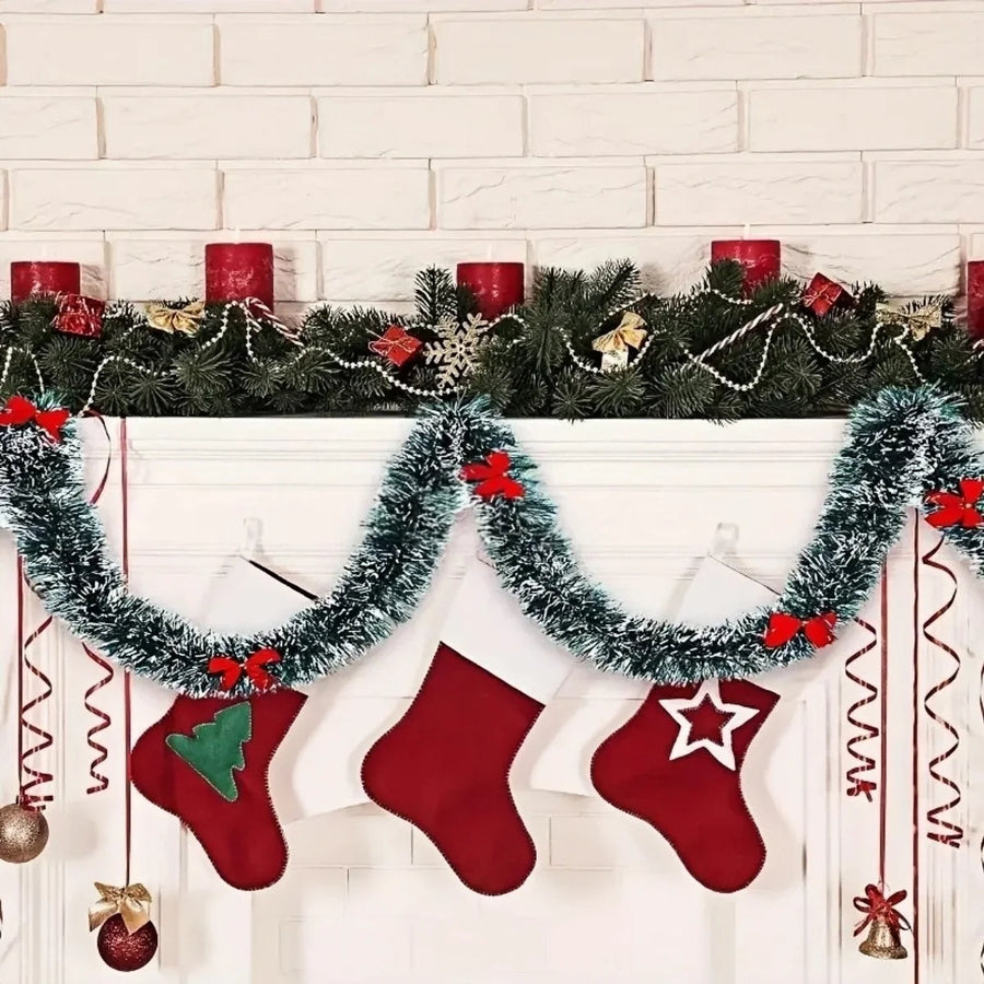 Kerstslinger groen tinsel met strikjes