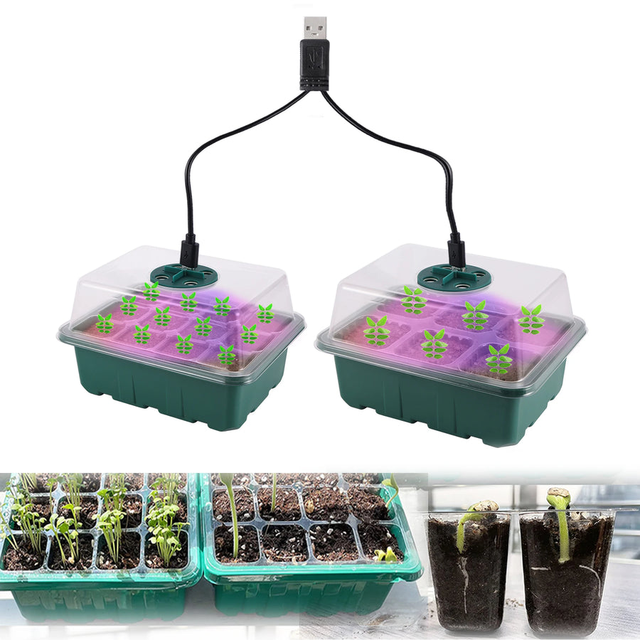 Zaaitray met LED groeilicht en ventilatie