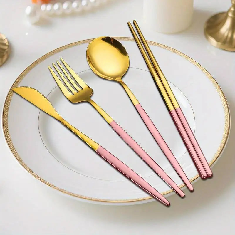 Huismerk Roestvrijstalen Bestekset 4-delig met Opbergzak