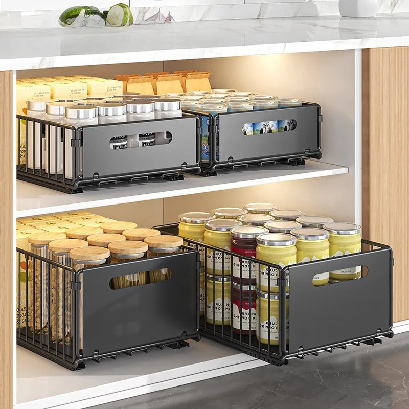 Uittrekbare opbergmand voor diepe kast, zwart