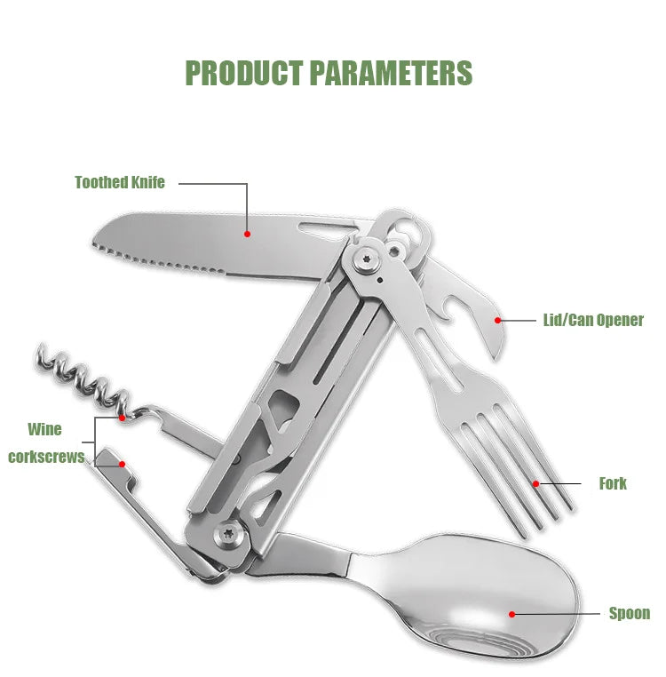 Opvouwbare Bestekset RVS met Blikopener voor Outdoor